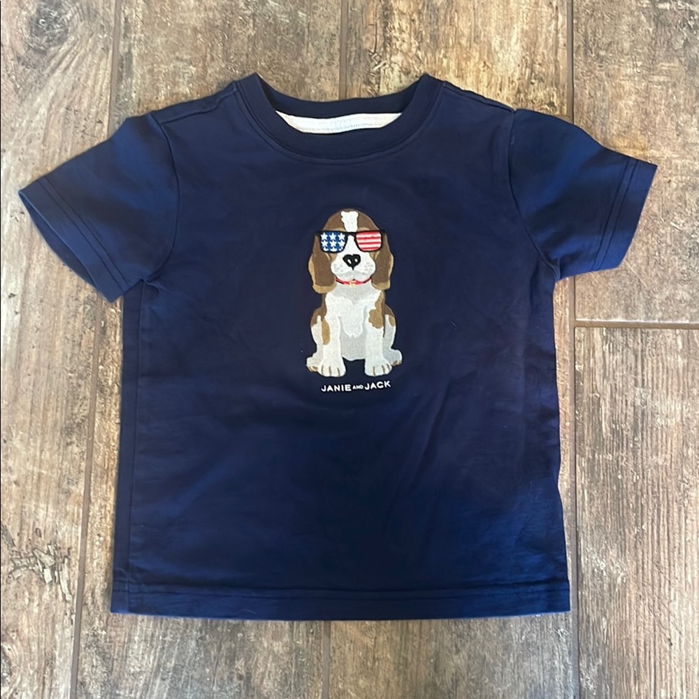Janie and Jack Blue Short Sleeve Tee with Dog Graphic